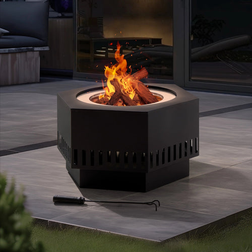 Sunjoy 28 in Smokeless Fire Pit with Removable Ash Pan, Outdoor Portable Wood Burning Fireplace with PVC Cover and Fire Poker ,Ideal for Camping, Bonfire, and Backyard, Black