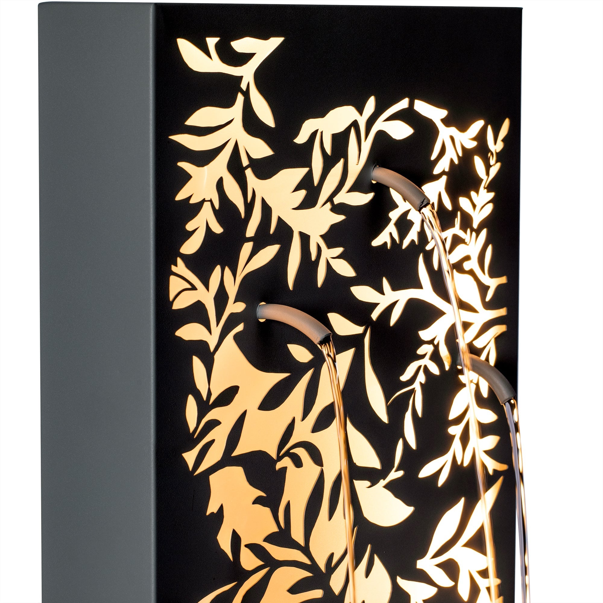 30.71' Light Gray Metal Leaf Cutout Outdoor Water Wall Fountain with LED Lights