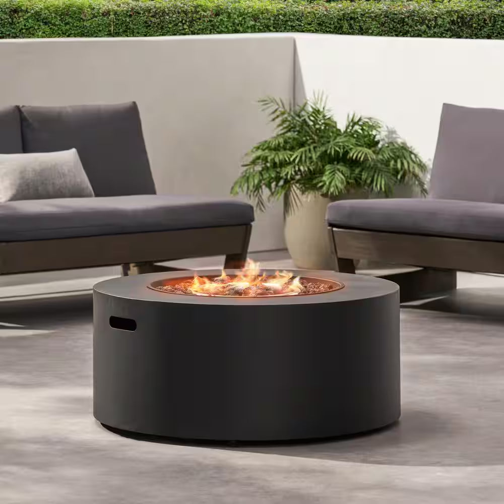 32 In. W X 13.5 In. H Iron Propane Gas Burning round Outdoor Patio Fire Pit in Dark Grey