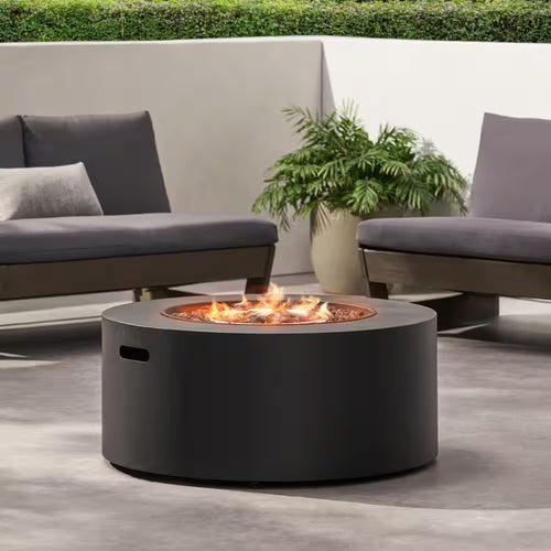 32 In. W X 13.5 In. H Iron Propane Gas Burning round Outdoor Patio Fire Pit in Dark Grey