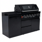 Black 6-Burner 85000 BTU Deluxe Stainless Steel Propane Gas Outdoor Kitchen Barbecue Island Grill with Marble