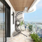 Hanging Swing 2 Seat Chair with Stand, Patio Wicker Hammock Egg Swing with Cushion for Bedroom Garden Indoor Outdoor
