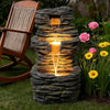 3 Tier Cascading Rock Water Fountain Outdoor Garden,28.74" H Natural Look Outdoor Fountains and Waterfalls with LED Lights for Patio, Deck, Porch, Backyard, outside and Indoor Home Decor