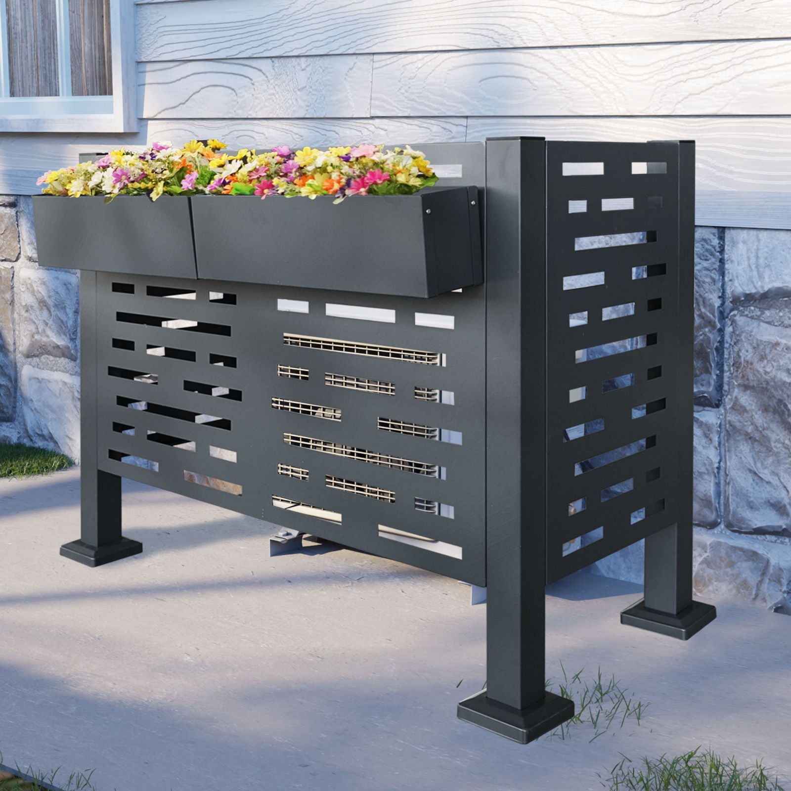Air Conditioner Fence For Outdoor Units, Metal Privacy Fence Cover, 3 Fence Panel