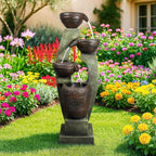40" Tall Outdoor Water Fountain and Waterfalls - Large Garden Fountain with LED Lights, 4-Tier Crocks, Indoor and Outdoor Fountains for Garden, Patio, Deck, Porch, Backyard and Home, Gray