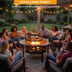 Trumanpick Fire Pit for outside 42" Wood Burning Fire Pit Tables with 2 Adjustable Swivel BBQ Grills, Lid, Poker for Patio Backyard BBQ Ice Storage