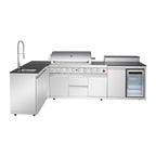 95.8"  6+1 Burner 95,500 BTU Outdoor Kitchen Island Grill Silver + Sink + Refrigerator + Bar Table