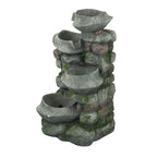 4 Tier Poly resin Cascading Rock Bowl Freestanding Fountain With LED Ligh - Gray
