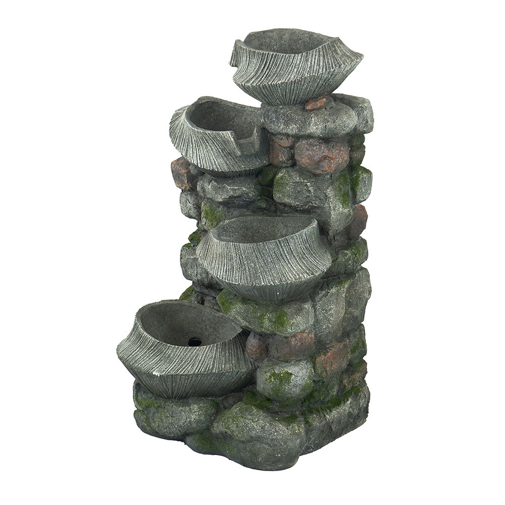 4 Tier Poly resin Cascading Rock Bowl Freestanding Fountain With LED Ligh - Gray