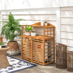 Outsunny Wood Air Conditioner Fence, Outdoor Privacy Screen Potting Table