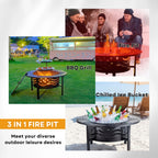 Trumanpick Fire Pit for outside 42" Wood Burning Fire Pit Tables with 2 Adjustable Swivel BBQ Grills, Lid, Poker for Patio Backyard BBQ Ice Storage