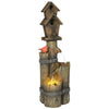 Outdoor Fountain With Birdhouse, Cascading Garden Waterfall