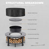 38" Outdoor Fire Pit Table with Grill & Firewood Rack, Wood Burning Fire Pit for Backyard Gatherings, Patio Heating & Outdoor Entertaining, BBQ with Pit Cover, Poker, BBQ Grate, round Fire Pit, Black