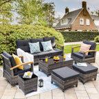 7 - piece Outdoor Rattan Patio Furniture Set with Swivel Rockers