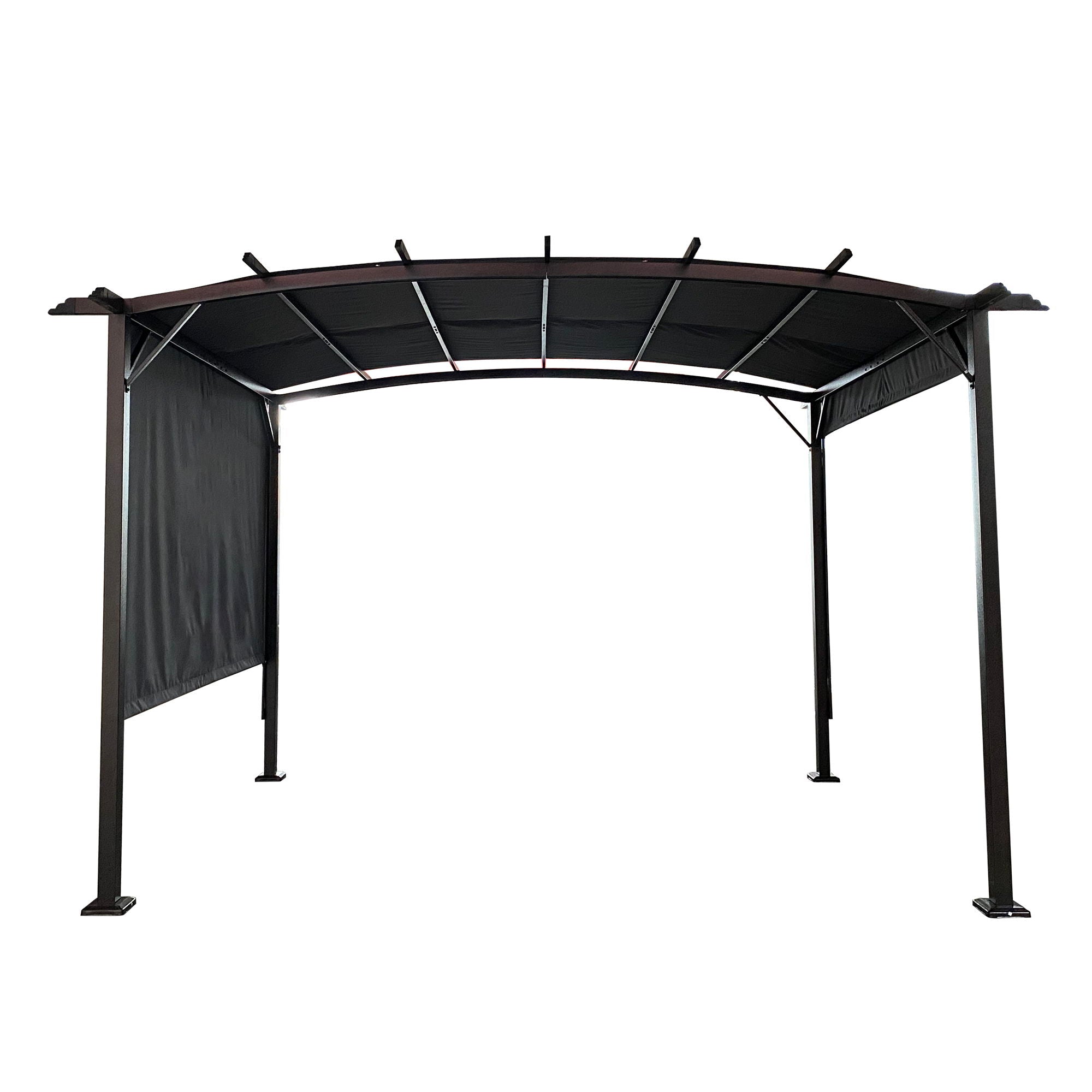 12' x 9' Outdoor Patio Pergola Gazebo - Steel Frame Sun Shelter With Retractable Canopy