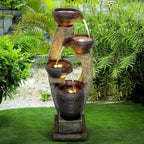 40" Tall Outdoor Water Fountain and Waterfalls - Large Garden Fountain with LED Lights, 4-Tier Crocks, Indoor and Outdoor Fountains for Garden, Patio, Deck, Porch, Backyard and Home, Gray