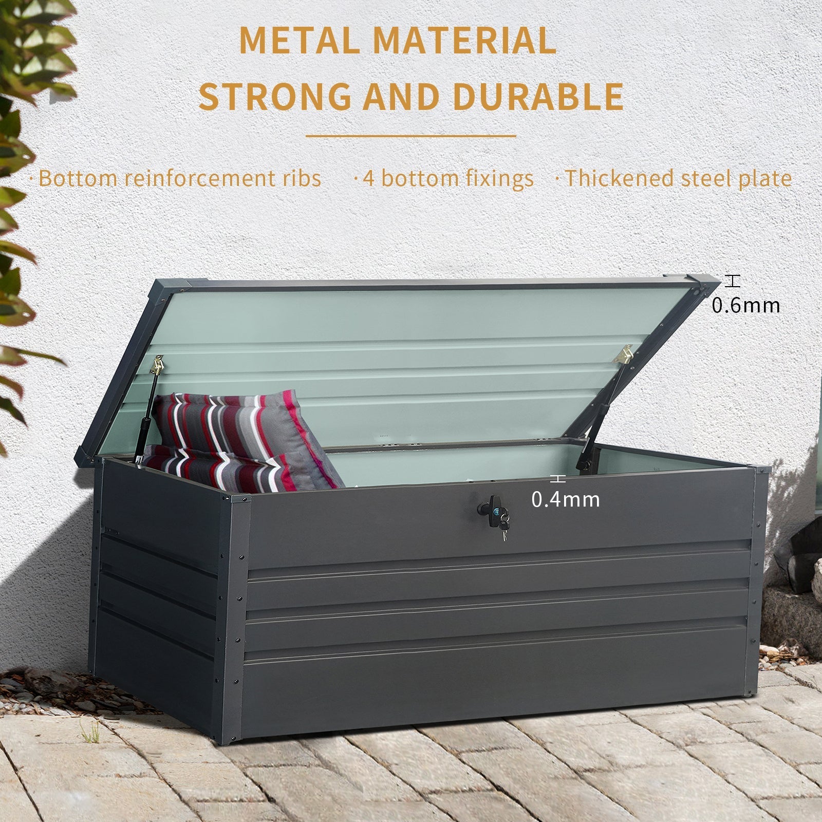 260 Gallon Metal Outdoor Deck Box Waterproof