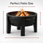 Fire Chief Wood Burning Fire Pit with Tabletop Lid â€“ Modern Outdoor Metal Fire Pit for Patio & Backyard â€“ Premium Heavy Duty Fire Pit Bowl with Multi-Use Side Table (Decorative Bowl)