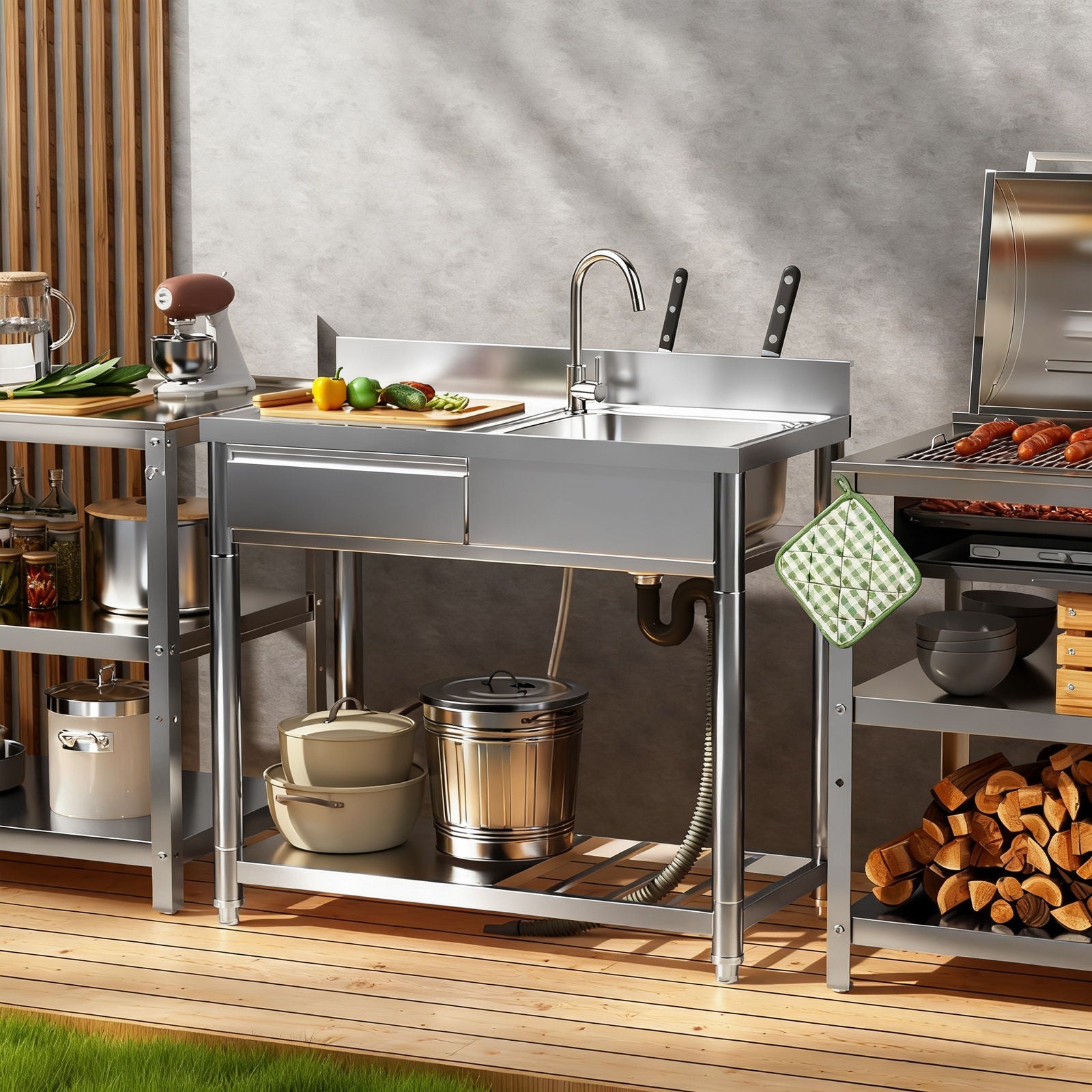 Outdoor Utility Sink With Workbench & Storage Shelf