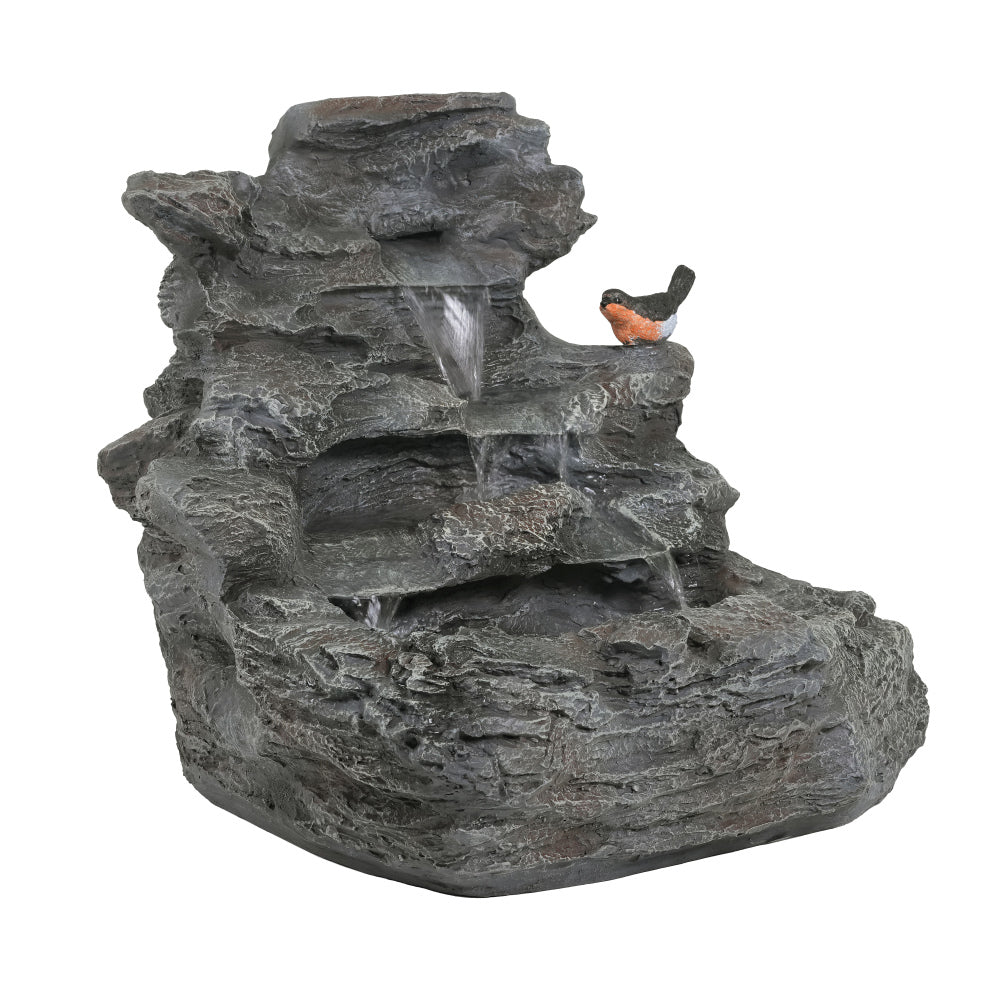 4-Tier Concrete Rock Waterfall Fountain with LED Lights