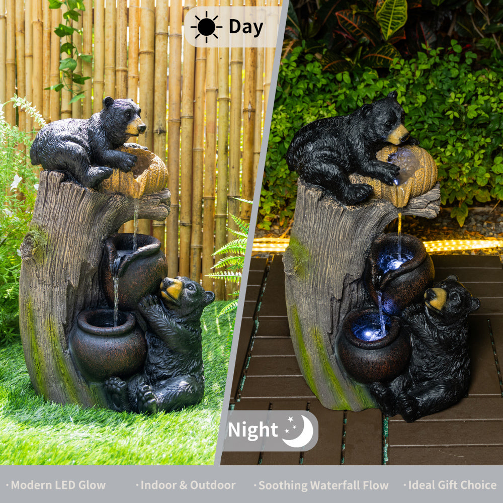 Bear Outdoor Water Fountain with LED Lights | 23.62"