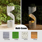 Outdoor Water Fountain with LED Light, Modren Curved Waterfall Fountain with Stone Planter, Faux Terrazzo Spiral Shaped Outdoor Fountains Water Feature for Garden Patio Deck Porch, 40.25â€H