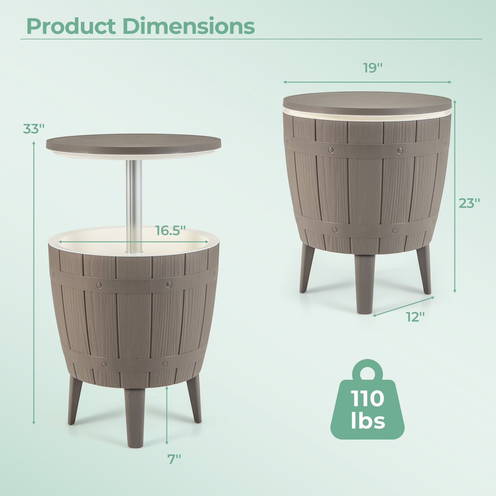 10 Gallon Cooler Bar Table Outdoor Coffee Table Ice Bucket with Telescopic Tabletop for cold drinks