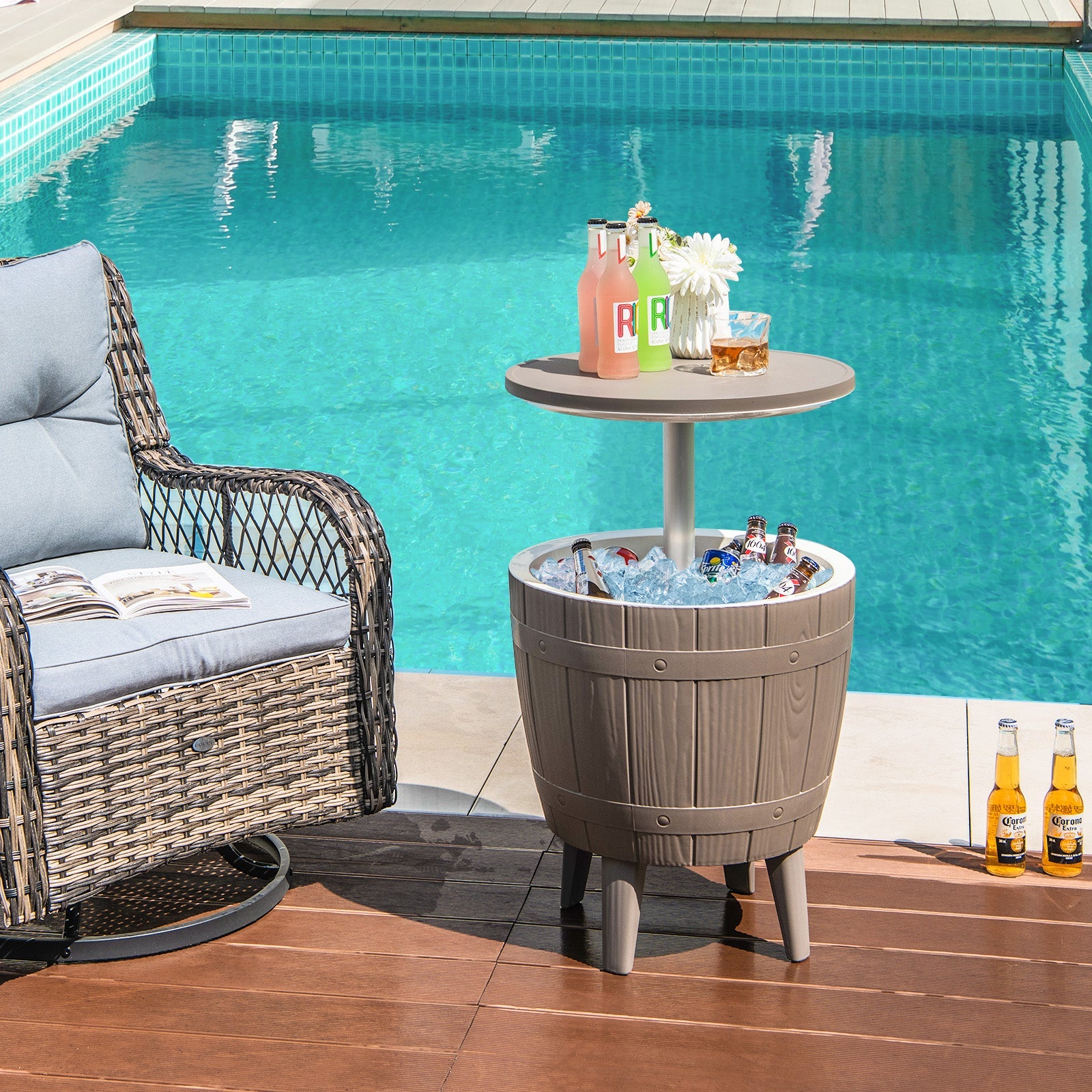 10 Gallon Cooler Bar Table Outdoor Coffee Table Ice Bucket with Telescopic Tabletop for cold drinks