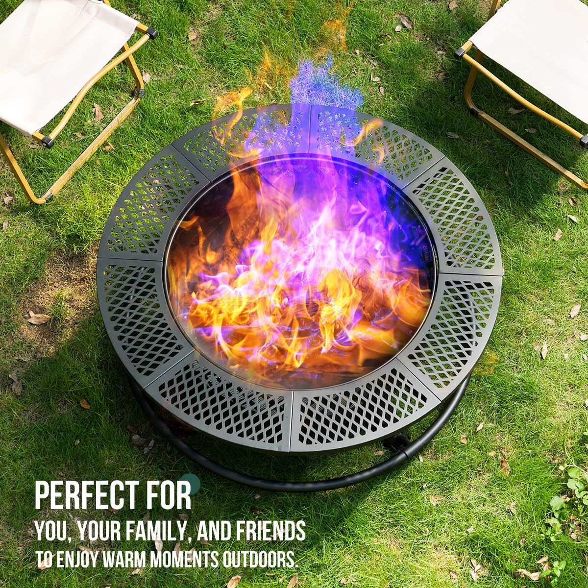 36 Inch Fire Pit with Grill,Wood Burning Fire Pits for outside with Lid& Fire Poker,Round Metal Firepit Table 3 in 1 with Cooking Grate,Outdoor Firepits for Yard Patio Bonfire Camping(Black)