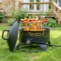 24 Inch Portable Propane Fire Pit with Grill, 60000 BTU Outdoor Gas Firepit with Lava Rocks & Adjustable Flame, Smokeless Gas Firebowl for Backyard, Camping & Gatherings