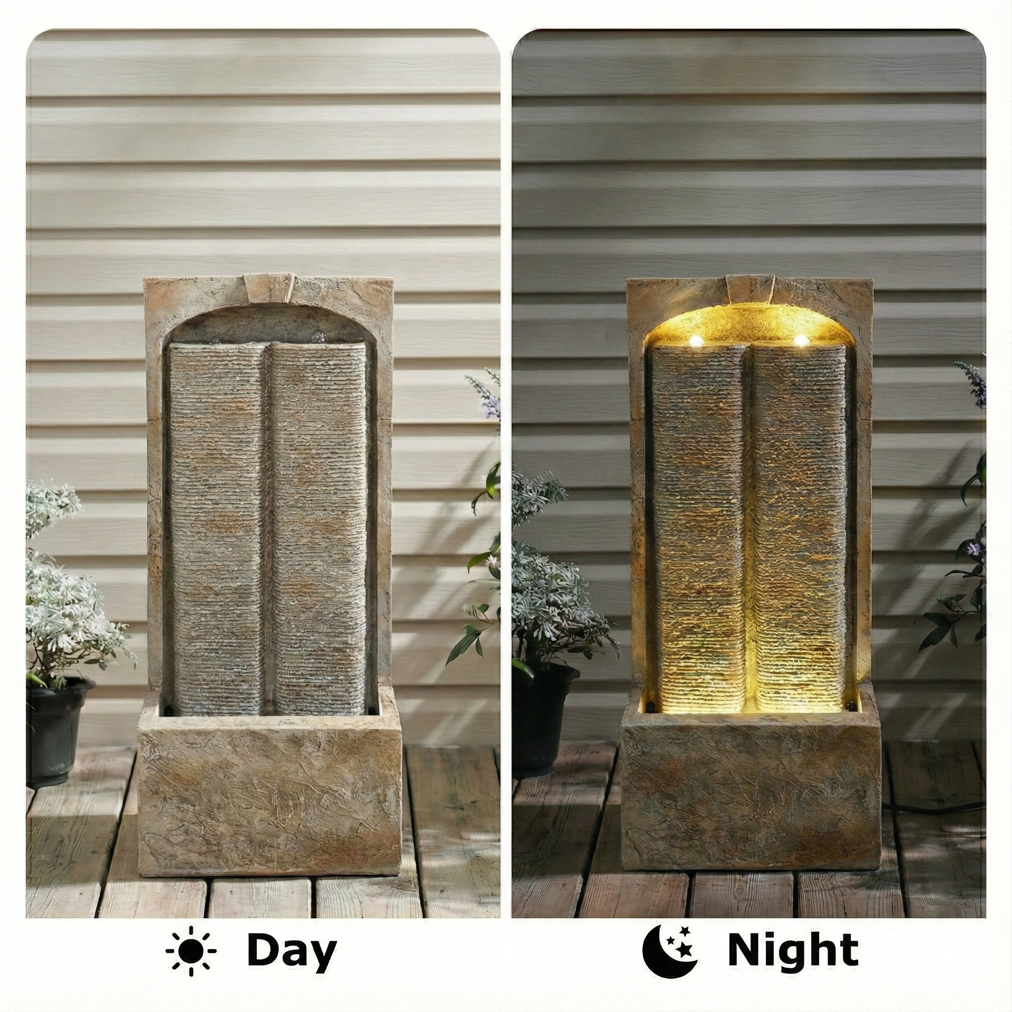 39 Inch Outdoor Water Fountain with Pump and LED Lights