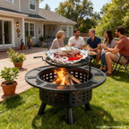 36 Inch Outdoor Fire Pit with Grill,Wood Burning Firepits for outside with Lid & Fire Poker,Metal 3-In-1 Fire Pit Table with Cooking Grate,Outdoor Fireplaces for Bonfire,Yard,Bbqï¼ˆJet Blackï¼‰