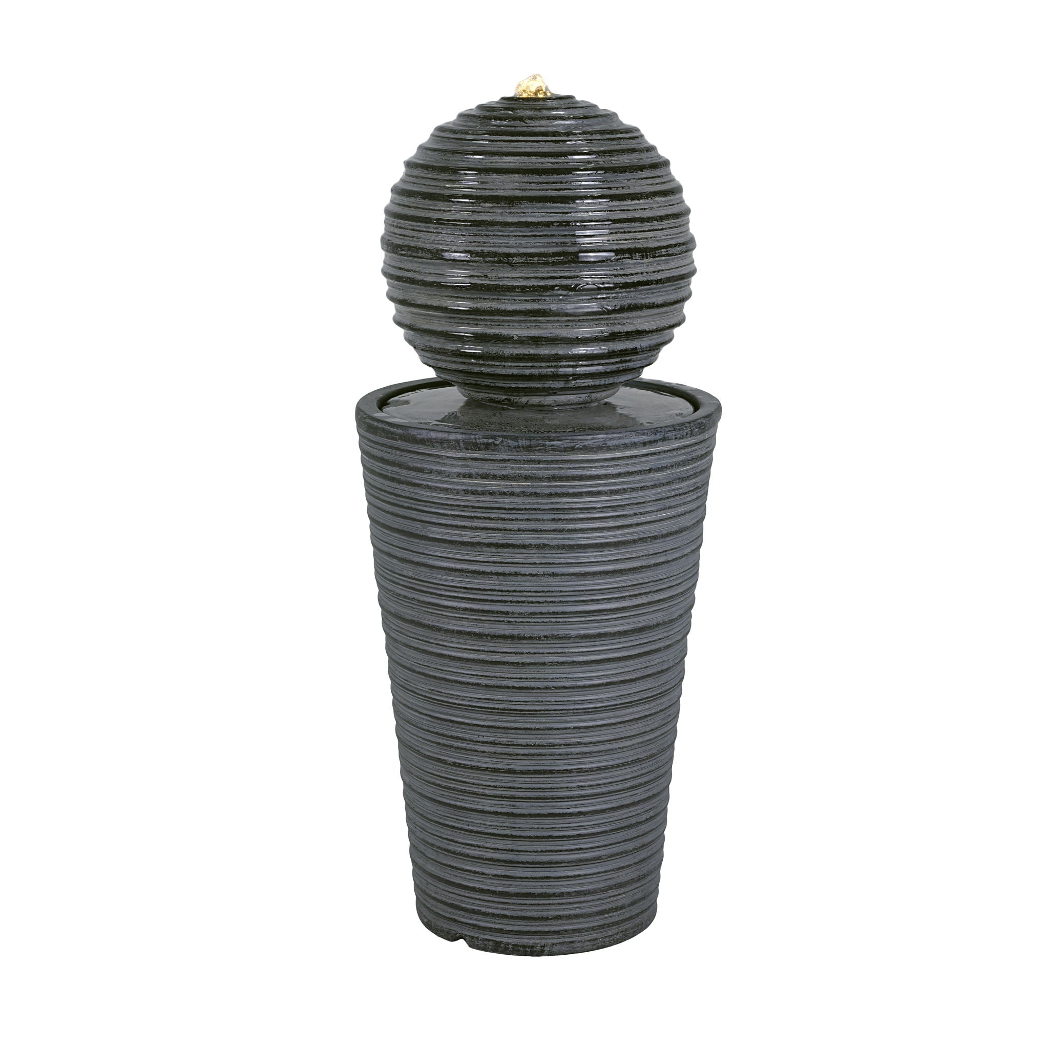 31.5" Tall Striped Column Fountain With LED Light - Designed For Outdoor Spaces - Gray