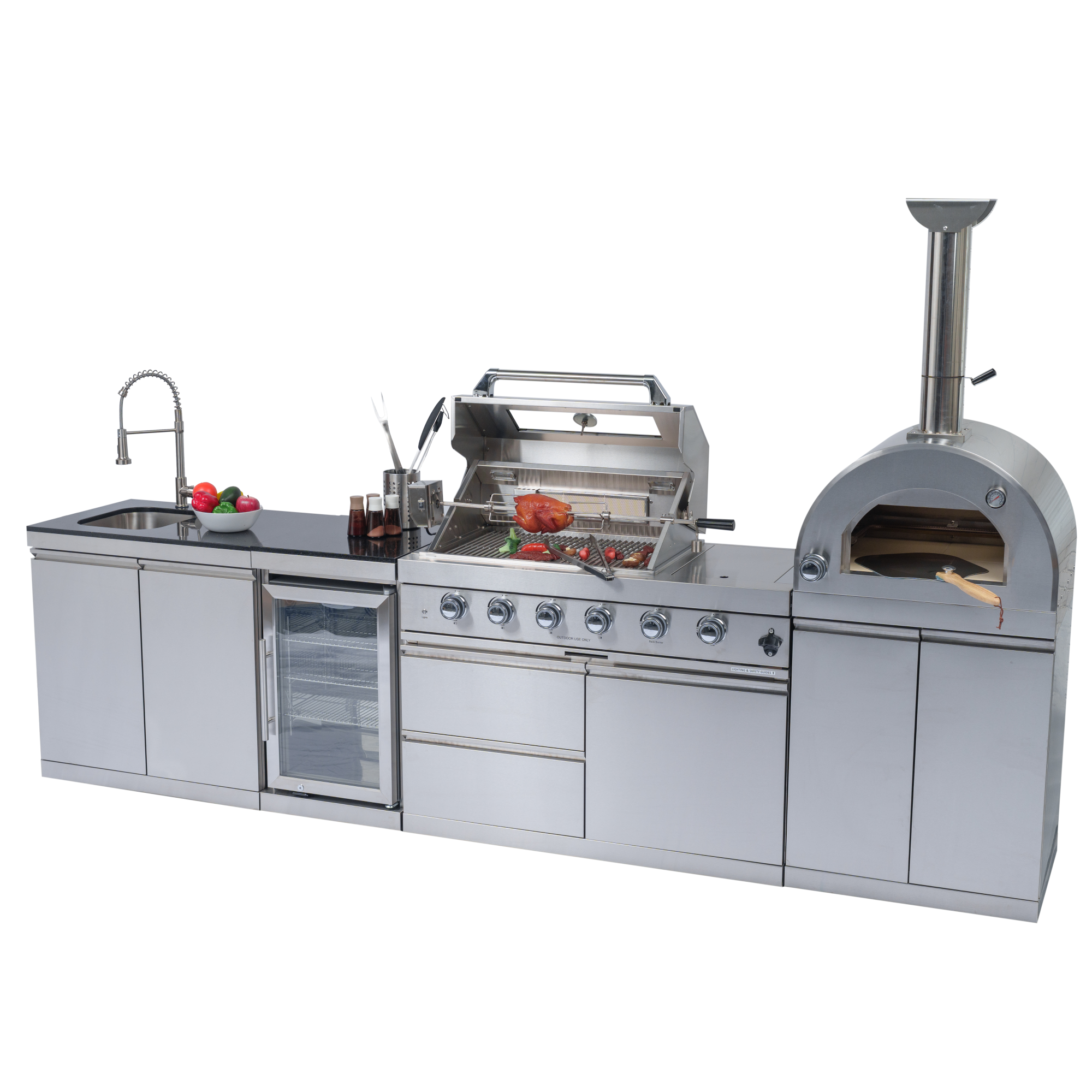 125" 10,8000 BTU 4-Burner Outdoor Kitchen Island Grill with Pizza Oven