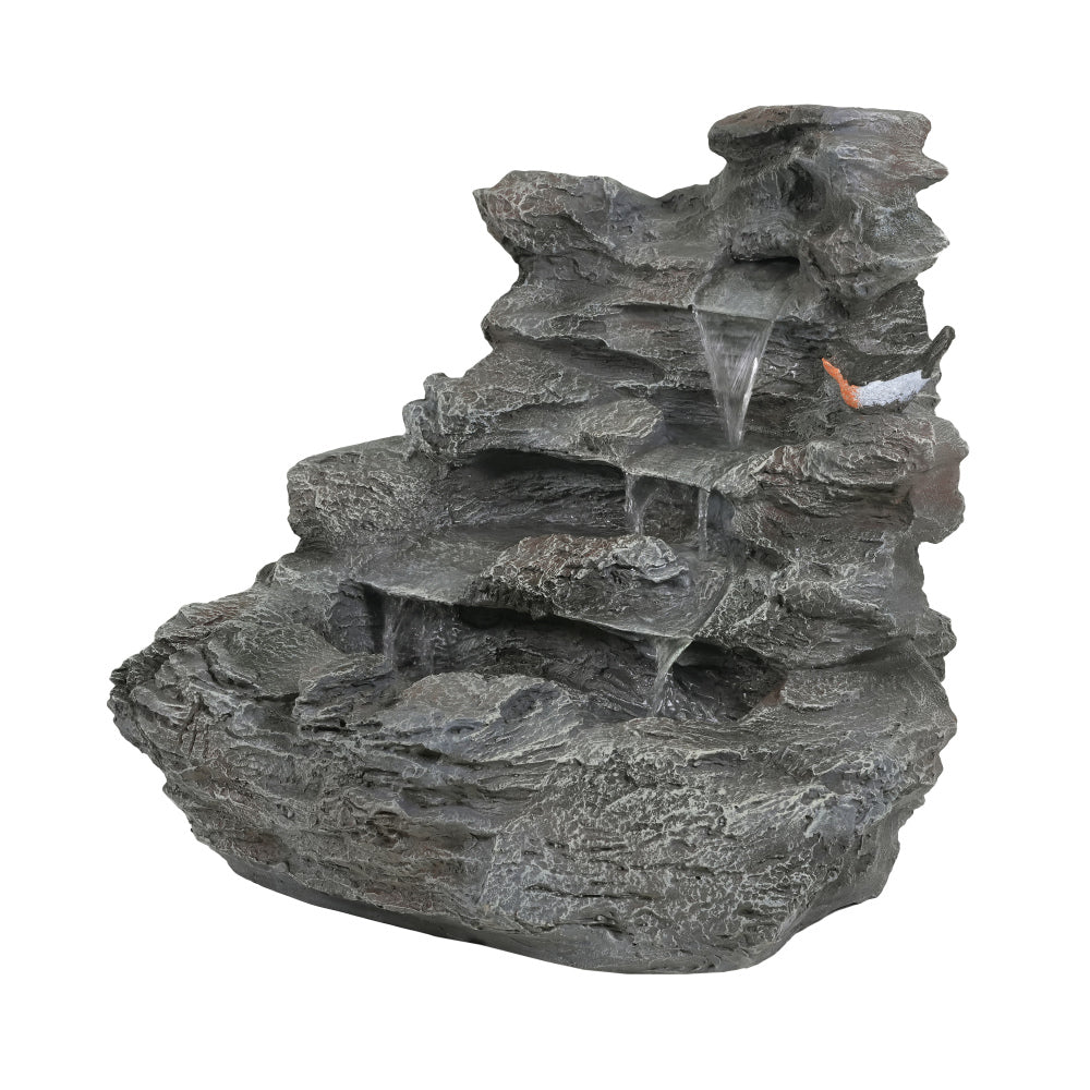 4-Tier Concrete Rock Waterfall Fountain with LED Lights
