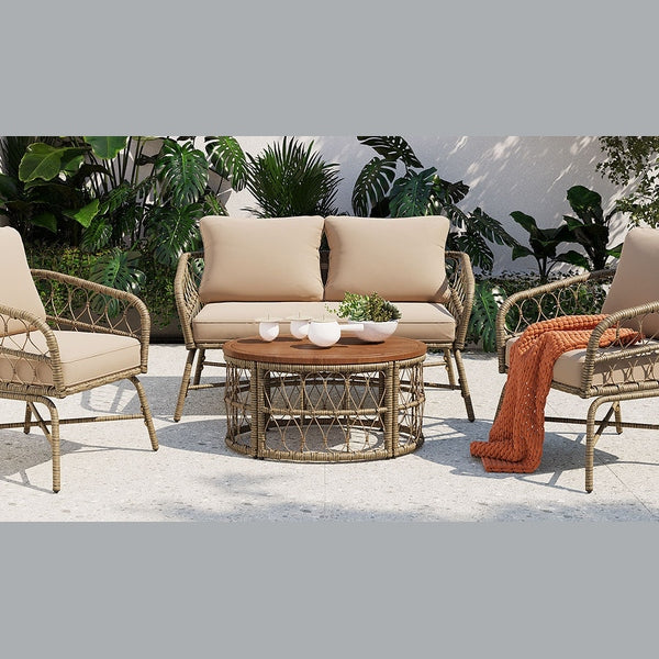 Bohemia-Inspired 4-Person Outdoor Seating Group With Removable Cushions
