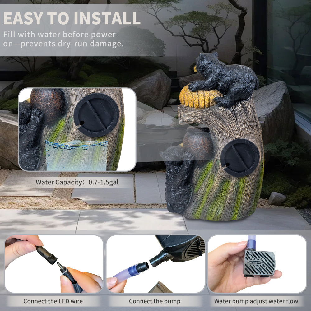 Bear Outdoor Water Fountain with LED Lights | 23.62"