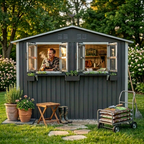 6x9 FT Outdoor Metal Storage Shed with Window & Flower Rack