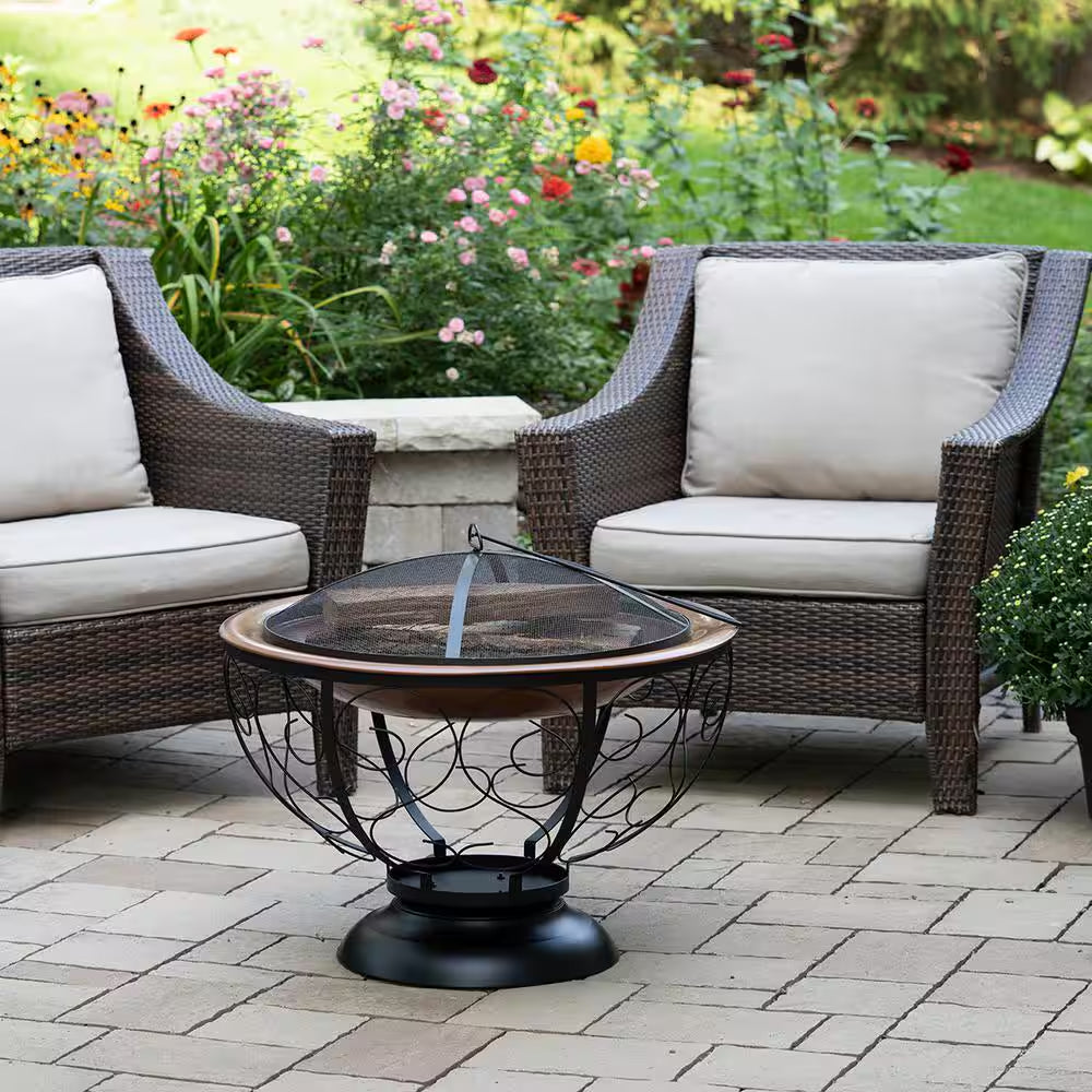 29 In. round Steel Wood Fire Pit with Porcelain Bowl