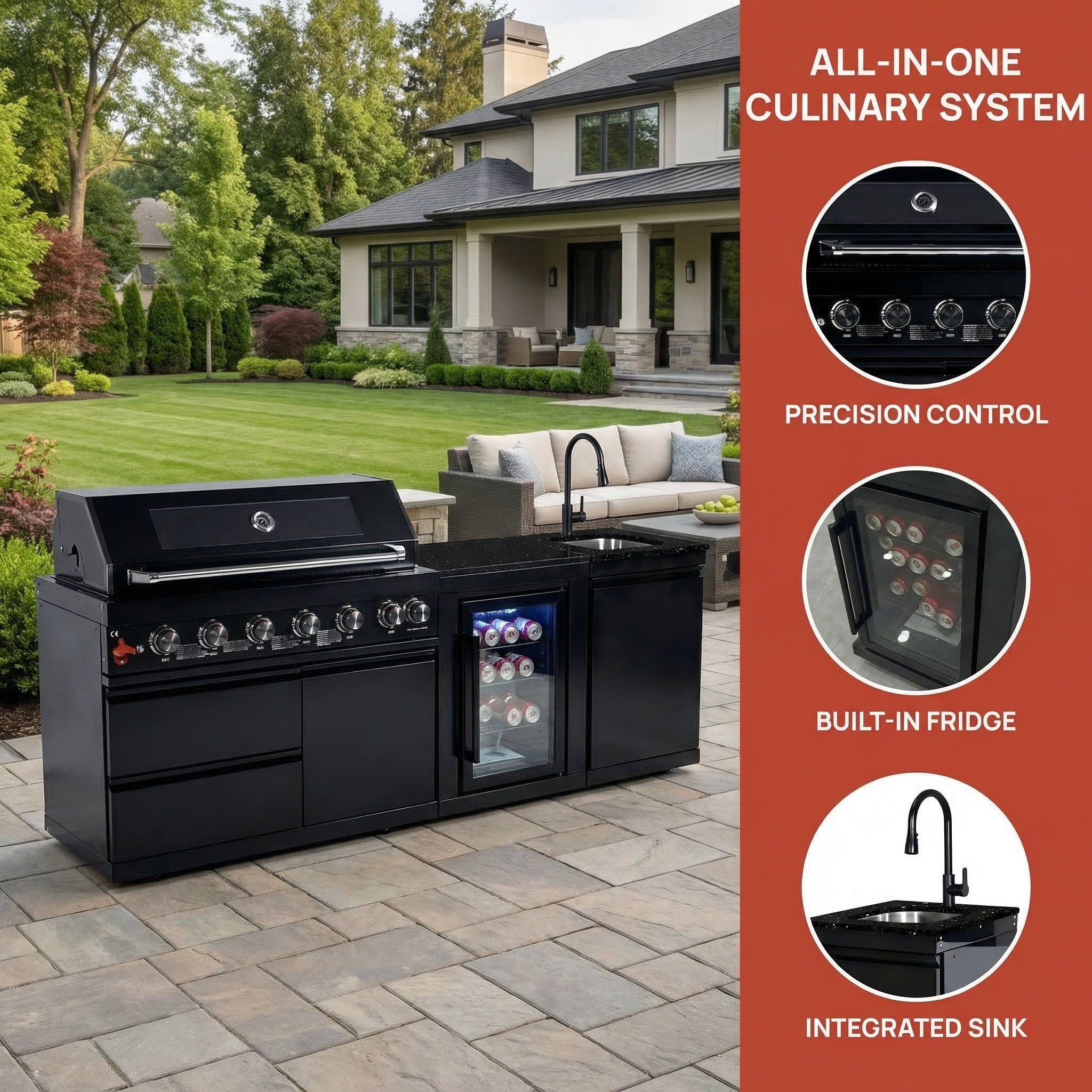 6-Burner Stainless Steel Propane Gas Outdoor Kitchen Barbecue Island Grill