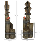 Outdoor Fountain With Birdhouse, Cascading Garden Waterfall
