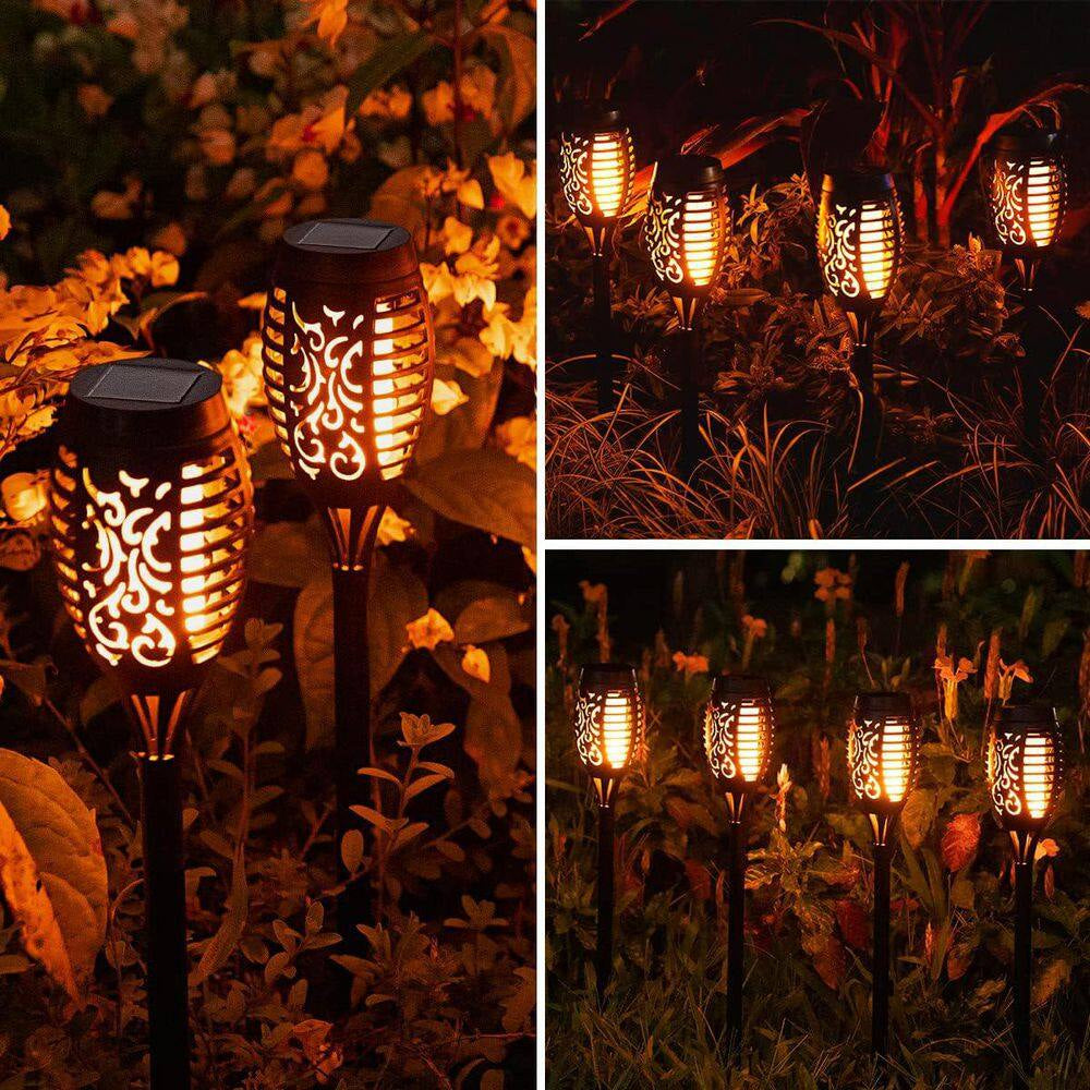 1-Pack Black ABS Solar Flickering Flame Torch Lights Outdoor Waterproof Garden Decor