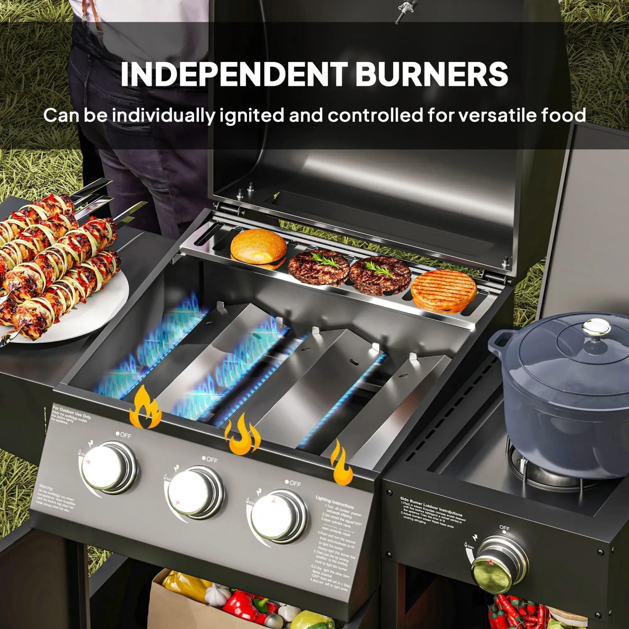 15K BTU Barbecue Propane Liquid Propane Grill With Side Burner
