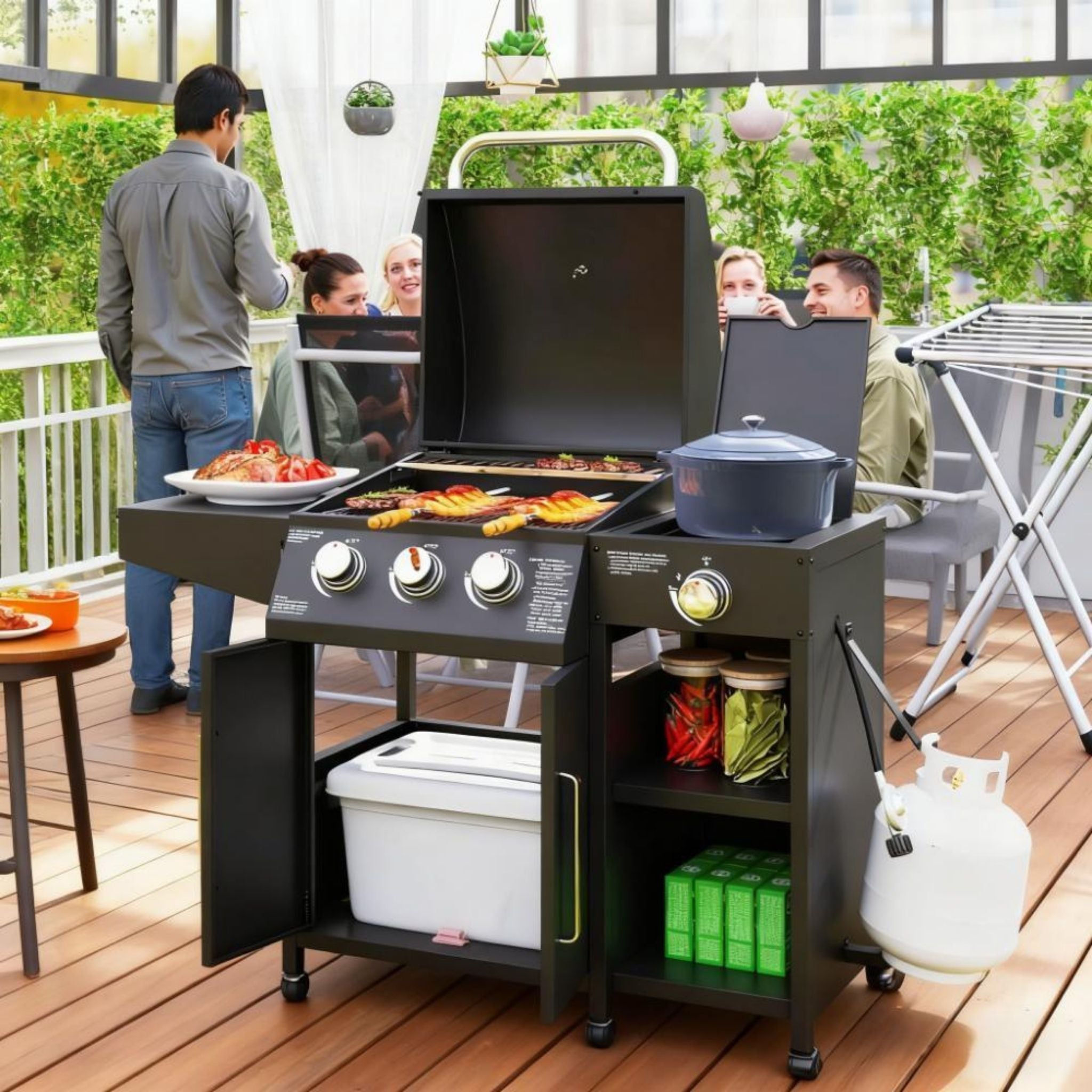 15K BTU Barbecue Propane Liquid Propane Grill With Side Burner