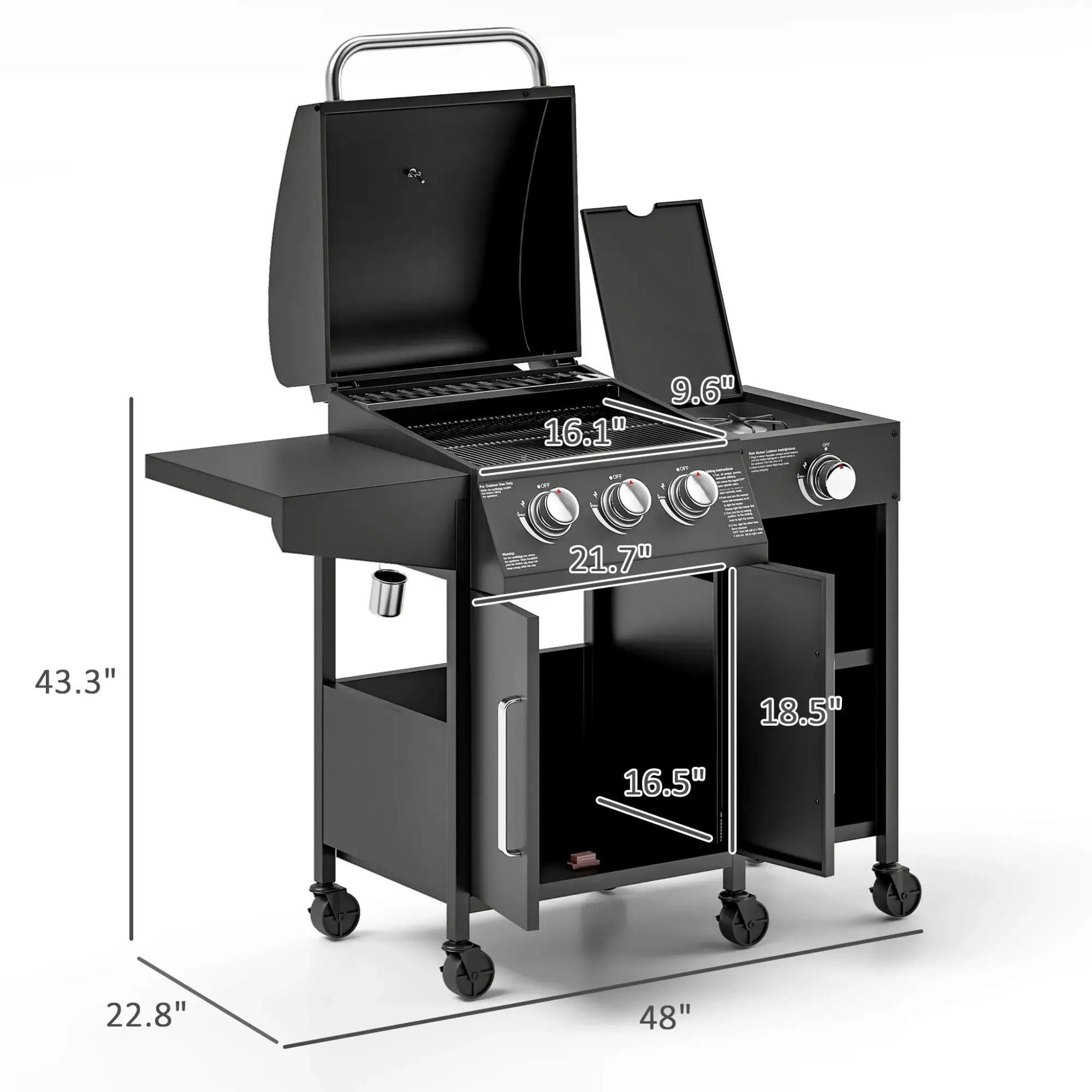 15K BTU Barbecue Propane Liquid Propane Grill With Side Burner