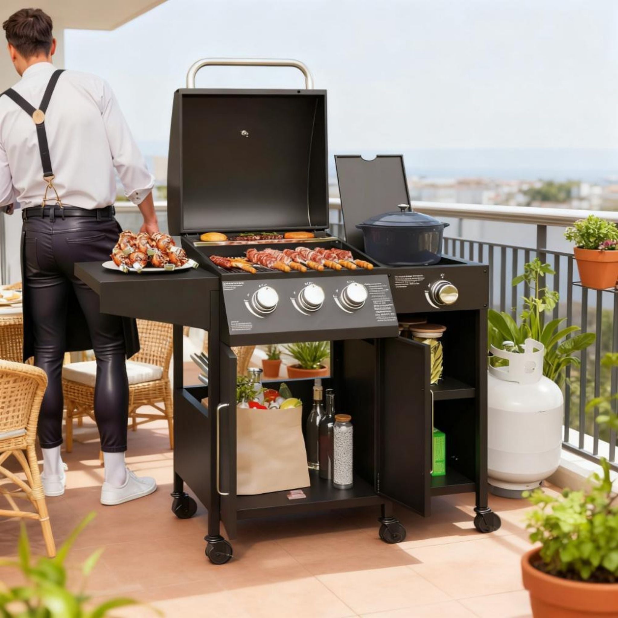 15K BTU Barbecue Propane Liquid Propane Grill With Side Burner