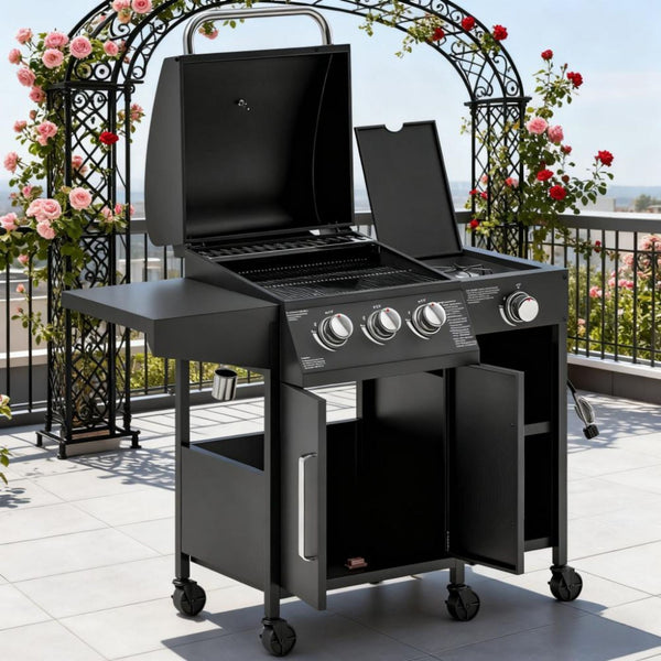 15K BTU Barbecue Propane Liquid Propane Grill With Side Burner