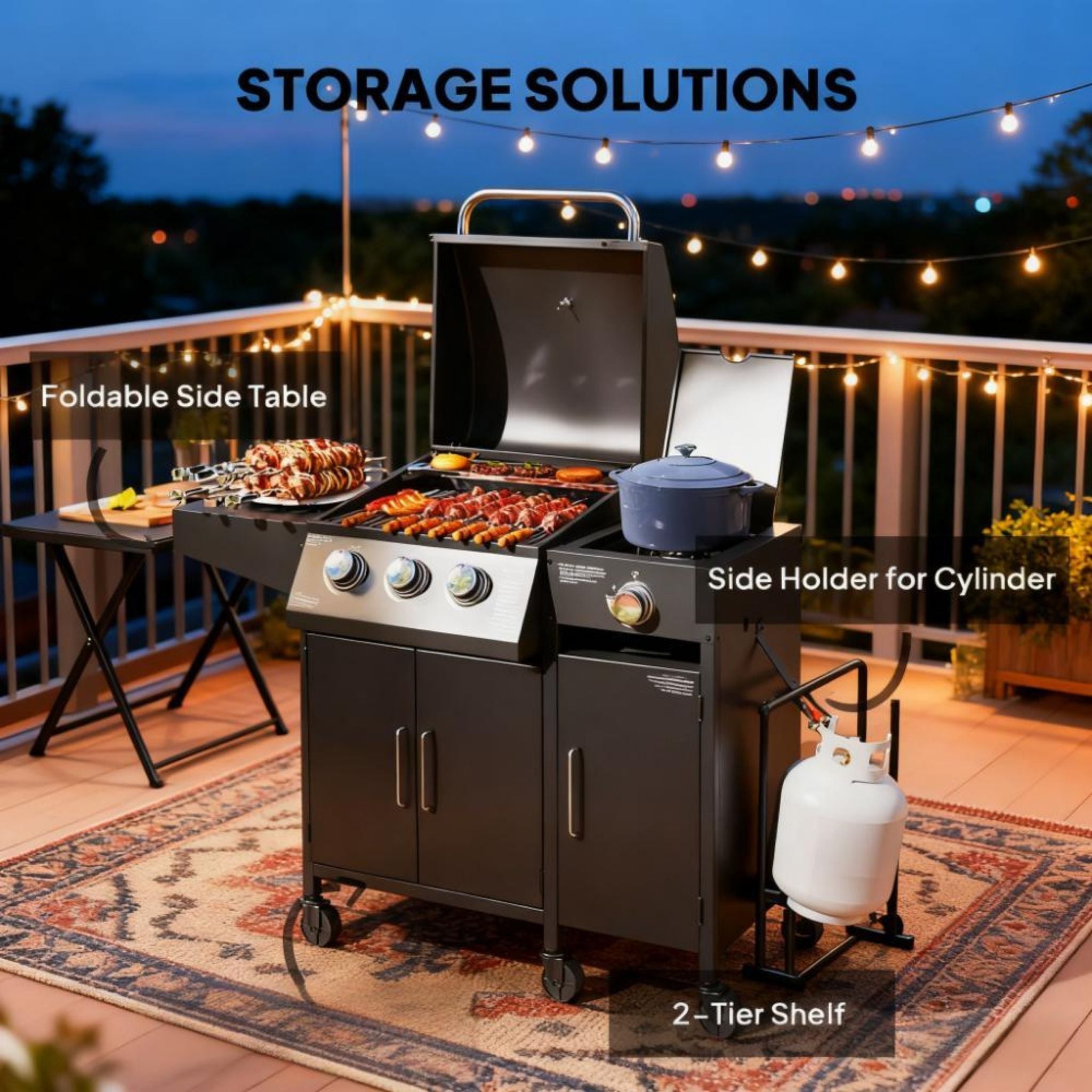15K BTU Barbecue Propane Liquid Propane Grill With Side Burner