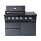 Premium Black Stainless Steel 4-Burner Liquid Propane Kitchen Grill Island With Rotisserie Kit