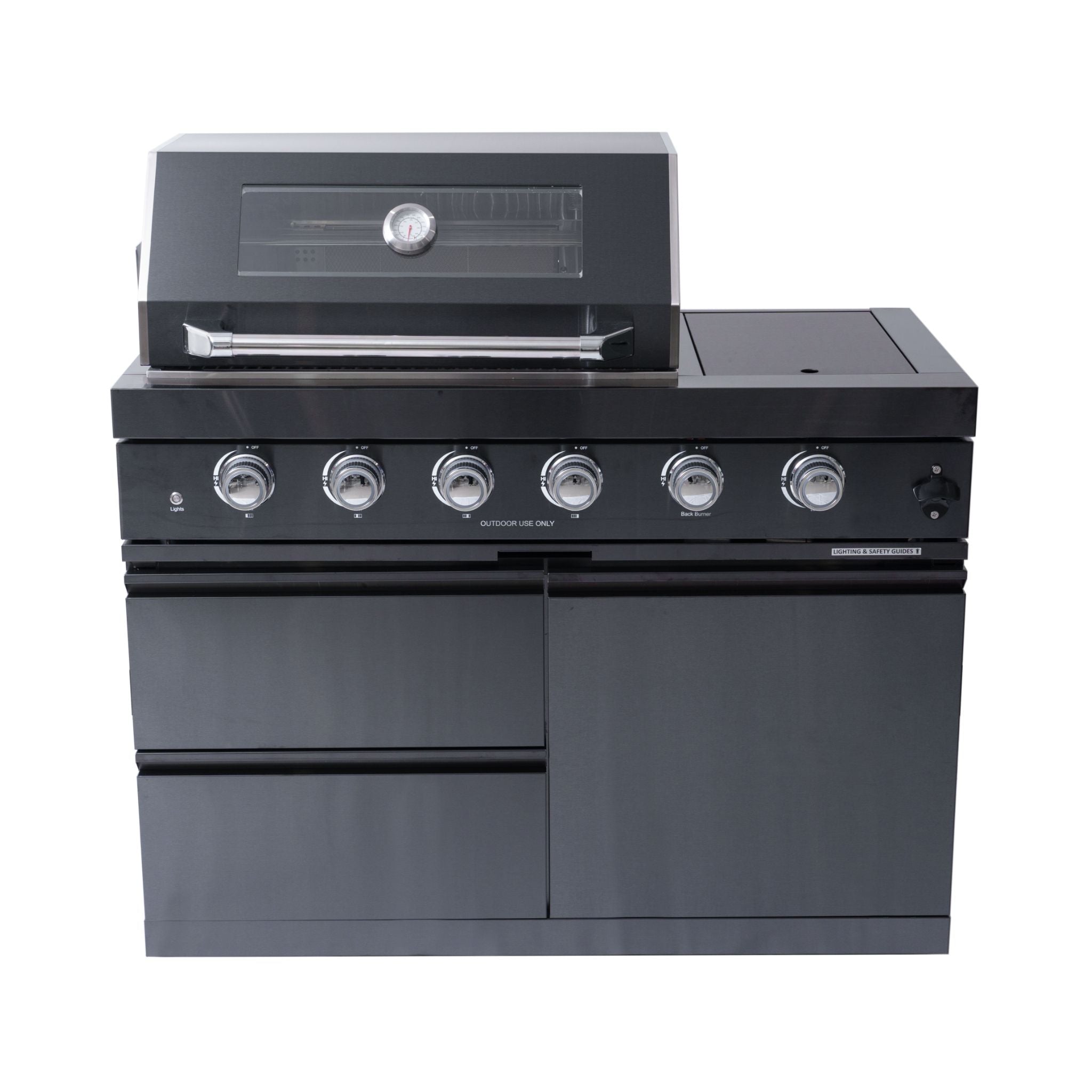 Premium Black Stainless Steel 4-Burner Liquid Propane Kitchen Grill Island With Rotisserie Kit